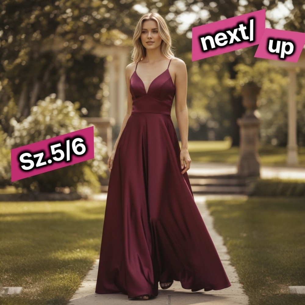 NWT Next/Up Thin Strap V-Wire.Cleavage Cut Prom Dress In Wine Sz.5/6